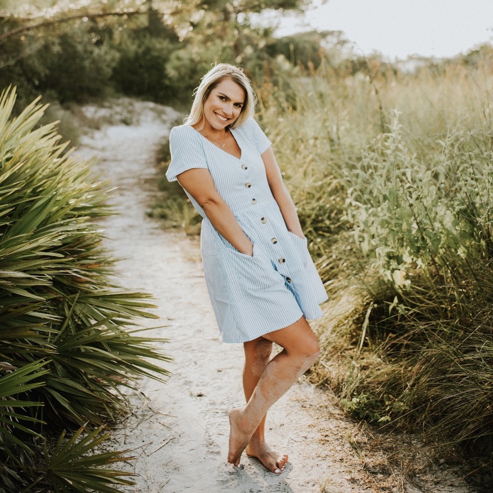 SHEIN Baby Blue/White Button-up Dress - XS